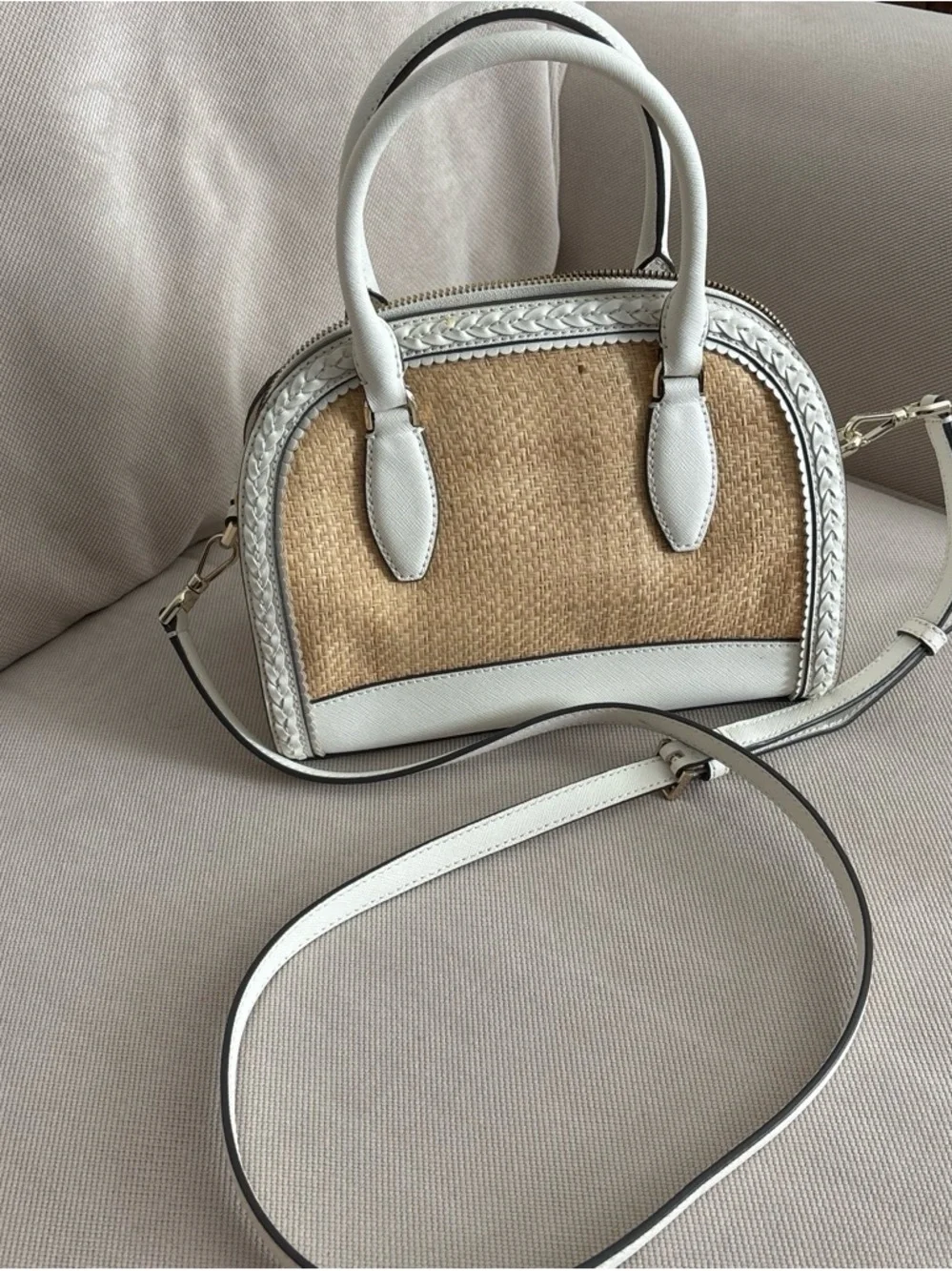 kate spade New York White & Natural Straw Dome Satchel